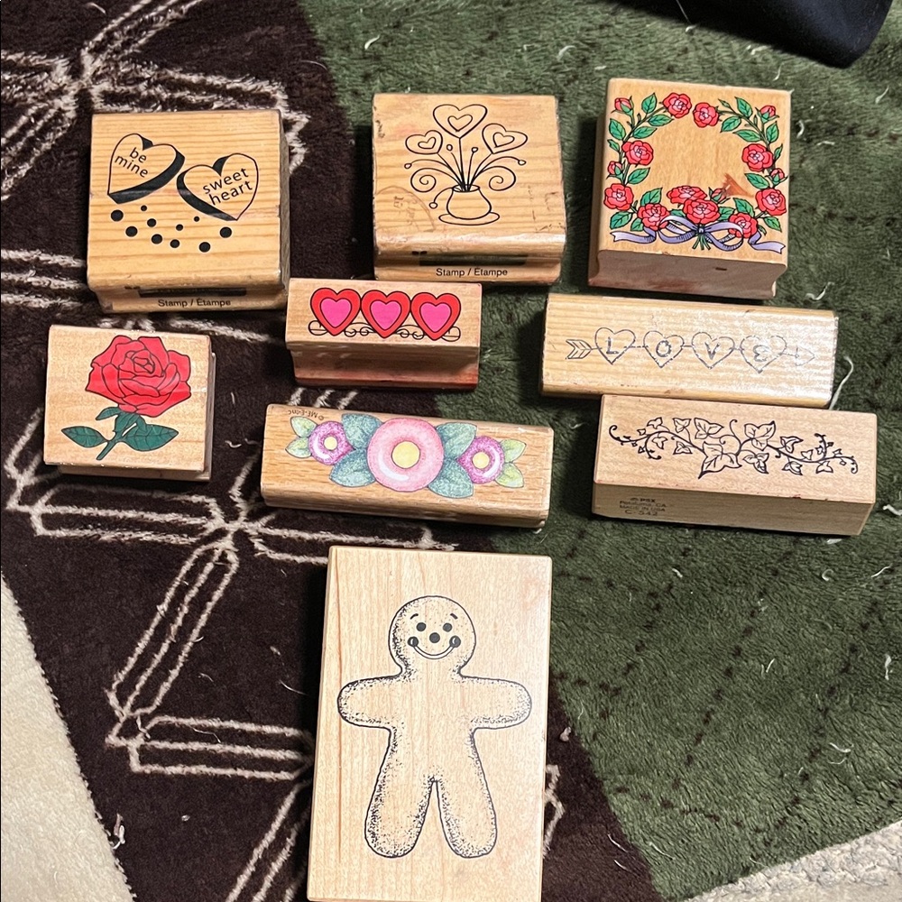 Assorted Rubber Stamp Set - Red and Brown